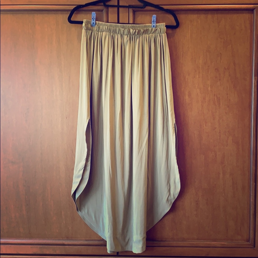 H&M dusty sage paper bag high-low midi skirt
